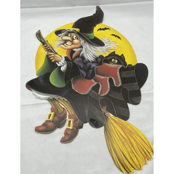 NOS Vintage 1983 BEISTLE Halloween 2 Sided Witch On Broom Cutout Decoration 16" - Picture 9 of 16